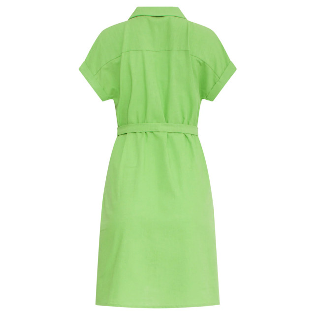 Smashed Lemon 25176 lime linnen jurk met kraag | 25176-500-3XL large