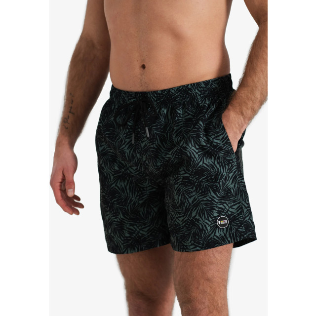 Happy Shorts Heren zwemshort palmbladeren zwart/jungle groen print HS-SW-1146 large