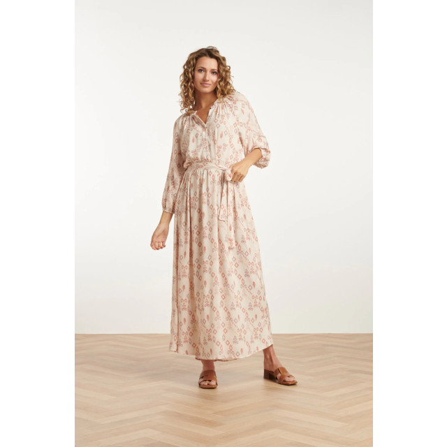 Smashed Lemon 25042 lichte maxi jurk met v-halsaztec print-nude tinten | 25042-720-998 large Smashed Lemon 25042 lichte maxi jurk met v-halsaztec print-nude tinten | 25042-720-998 large