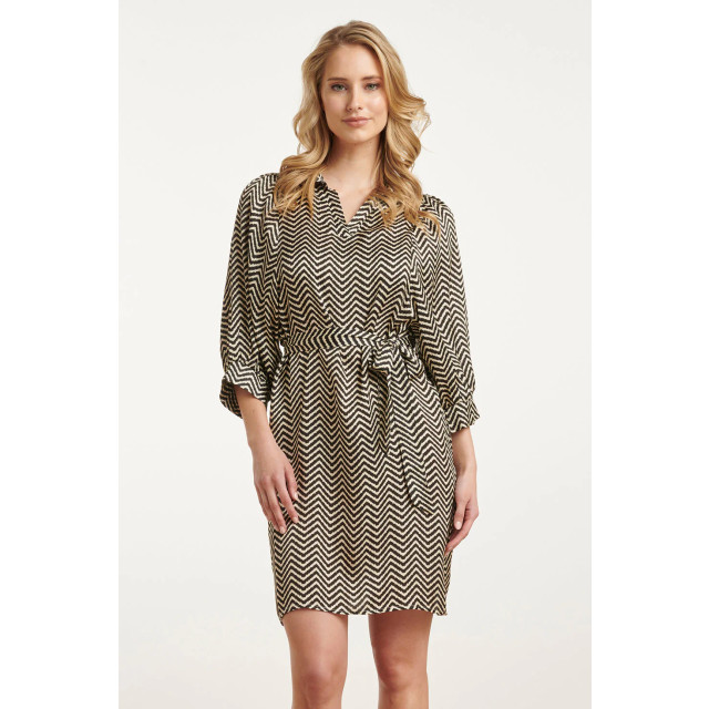 Smashed Lemon 25048 korte satijn jurk met zigzagprint | 25048-010-999 large Smashed Lemon 25048 korte satijn jurk met zigzagprint | 25048-010-999 large