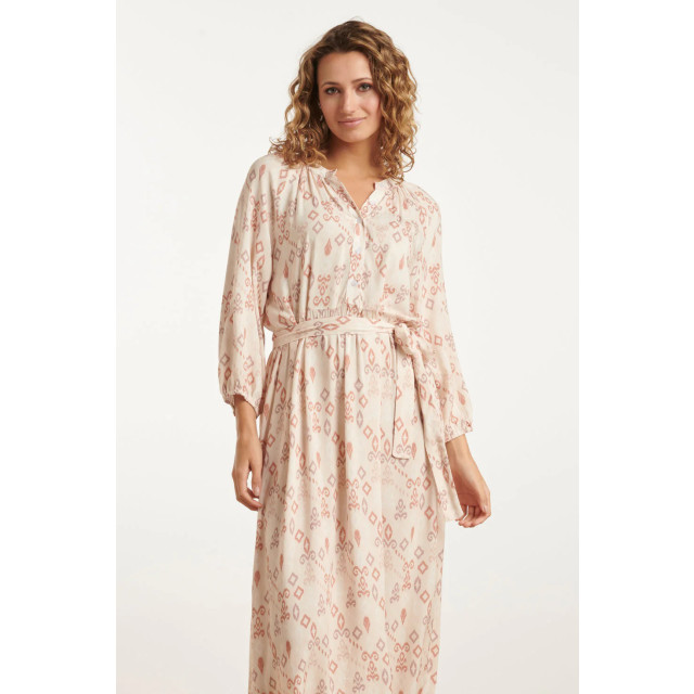 Smashed Lemon 25042 lichte maxi jurk met v-halsaztec print-nude tinten | 25042-720-998 large Smashed Lemon 25042 lichte maxi jurk met v-halsaztec print-nude tinten | 25042-720-998 large
