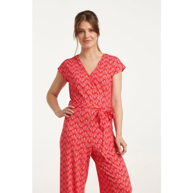 Smashed Lemon 25039 v-vormige jumpsuit met overlappende halslijnschelpprint | 25039-450-420 large