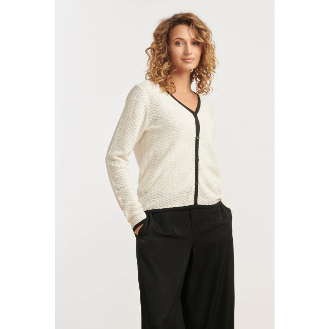 Smashed Lemon 25265 off white knitted cardigan met e contrast details | 25265-010-999 large