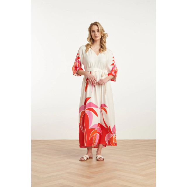 Smashed Lemon 25058 off white flowy maxi jurk met helder palm print | 25058-450-998 large