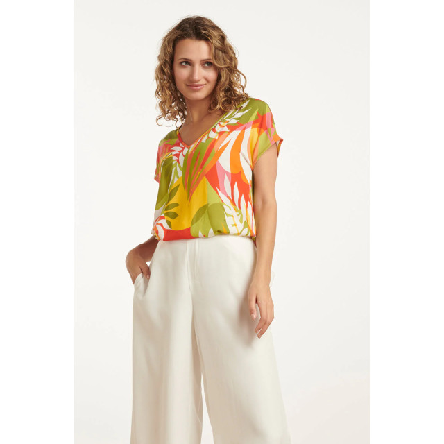 Smashed Lemon 25156 multicoloured bladprint top met v-hals | 8720331334460 large