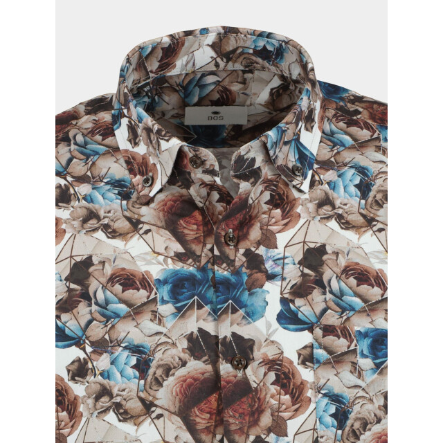 Bos Bright Blue Casual hemd lange mouw big brown flowers 21642/v01 187385 large