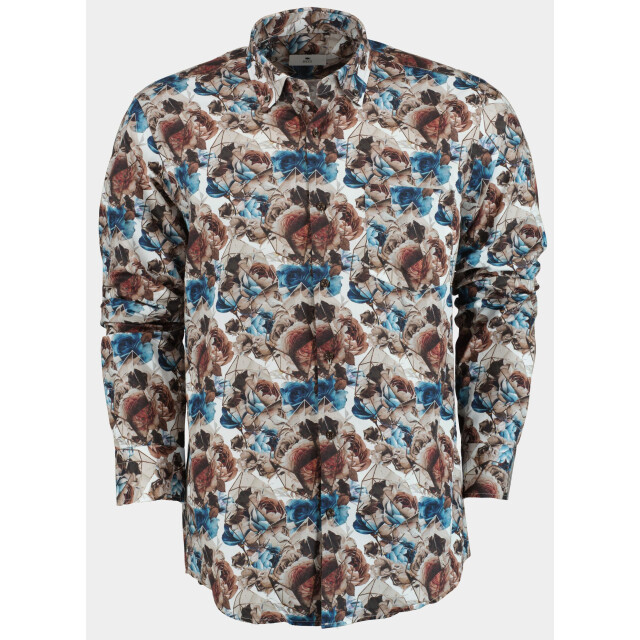 Bos Bright Blue Casual hemd lange mouw big brown flowers 21642/v01 187385 large