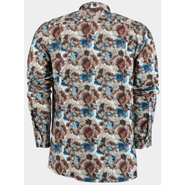 Bos Bright Blue Casual hemd lange mouw big brown flowers 21642/v01 187385 large