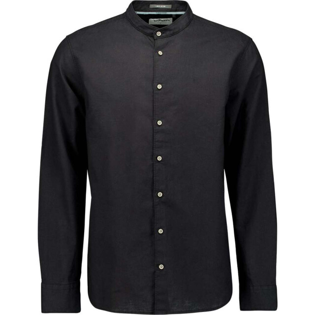No Excess Shirt granddad solid with linen black 27470218SN-020 large