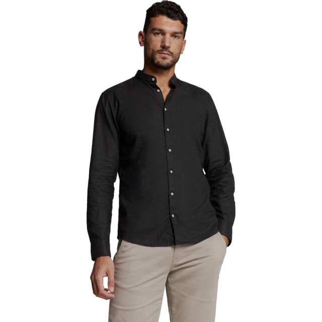 No Excess Shirt granddad solid with linen black 27470218SN-020 large