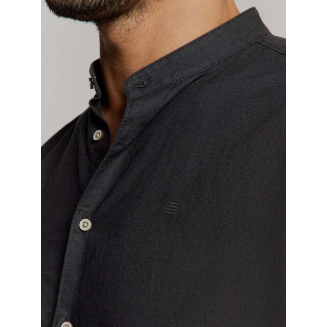 No Excess Shirt granddad solid with linen black 27470218SN-020 large