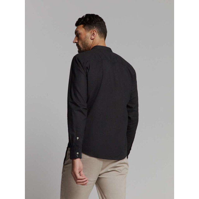 No Excess Shirt granddad solid with linen black 27470218SN-020 large