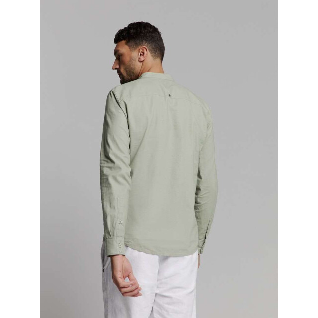 No Excess Shirt granddad solid with linen light army 27470218SN-177 large