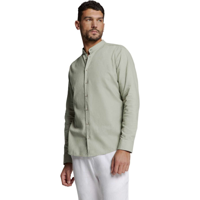 No Excess Shirt granddad solid with linen light army 27470218SN-177 large