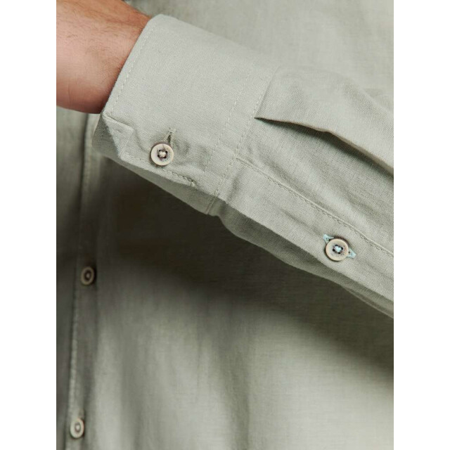 No Excess Shirt granddad solid with linen light army 27470218SN-177 large