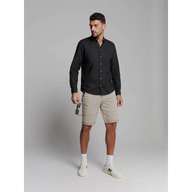 No Excess Shirt granddad solid with linen black 27470218SN-020 large