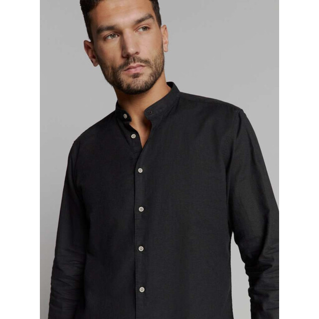No Excess Shirt granddad solid with linen black 27470218SN-020 large
