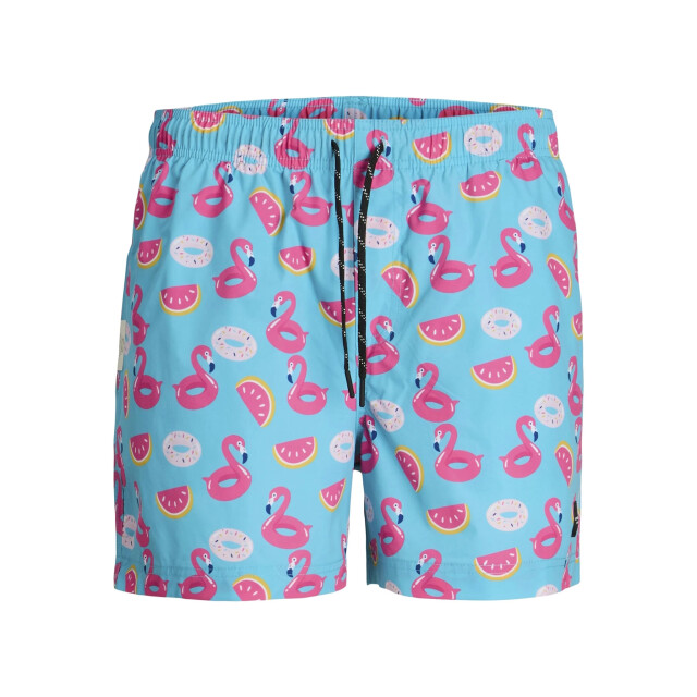 Jack & Jones Heren zwemshort jpstmaui flamingo poolparty lichtblauw/roze 12272809-Scuba Blue large
