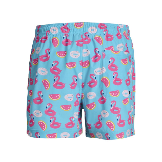 Jack & Jones Heren zwemshort jpstmaui flamingo poolparty lichtblauw/roze 12272809-Scuba Blue large