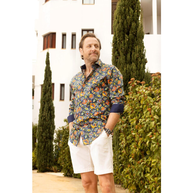 Circle of Gentlemen Keano allover print overhemd in stretch kwaliteit 232-20021-393- large