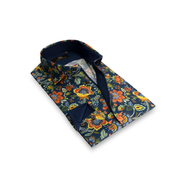 Circle of Gentlemen Keano allover print overhemd in stretch kwaliteit 232-20021-393- large