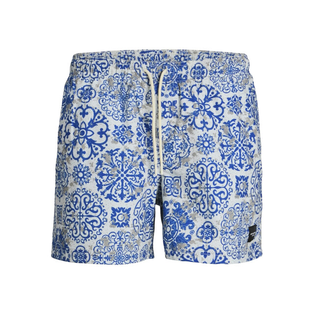 Jack & Jones Heren zwemshort jpstmaui mature azulejo print wit/blauw 12272943-Marshmallow large