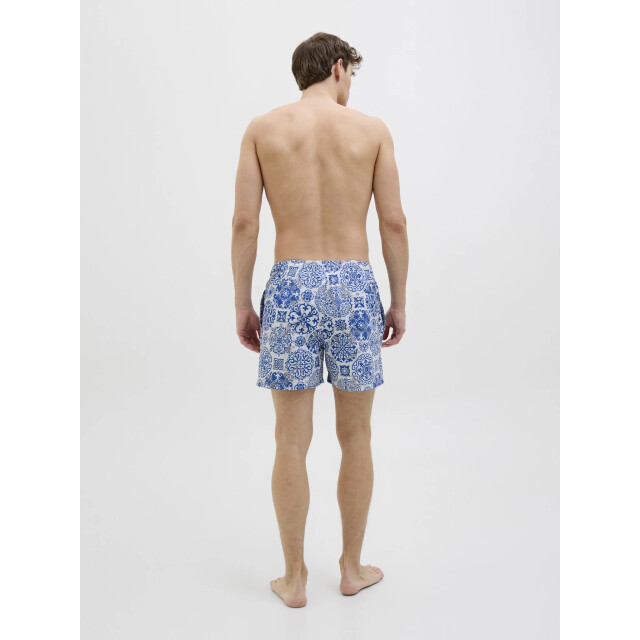 Jack & Jones Heren zwemshort jpstmaui mature azulejo print wit/blauw 12272943-Marshmallow large
