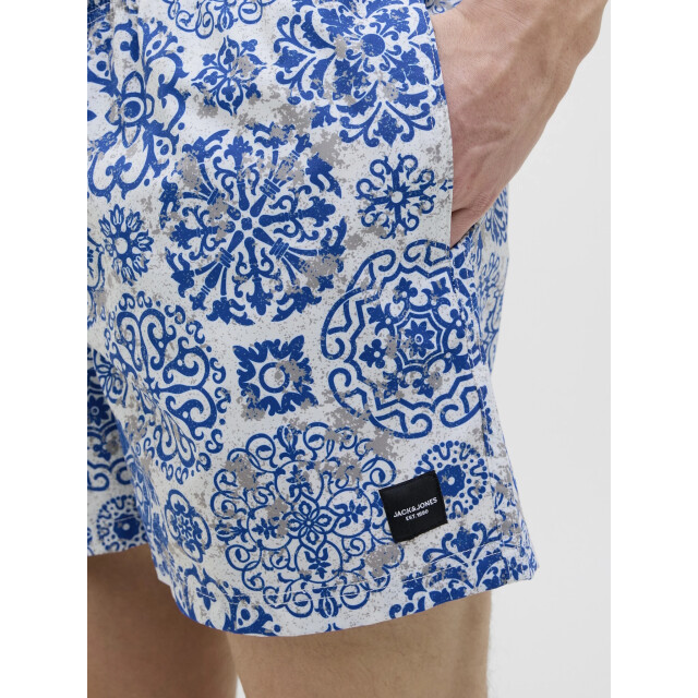 Jack & Jones Heren zwemshort jpstmaui mature azulejo print wit/blauw 12272943-Marshmallow large