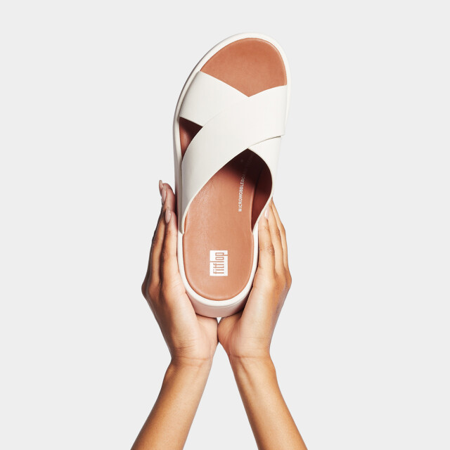 FitFlop F-mode leather flatform cross slides FW5 large