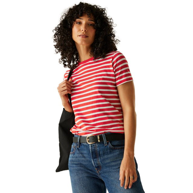 Regatta Dames bayletta gestreept t-shirt UTRG11457_highriskredwhite large