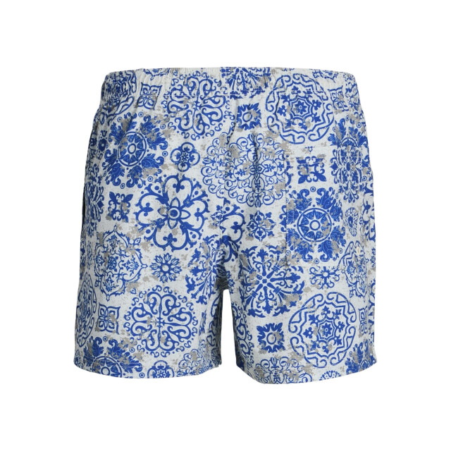 Jack & Jones Heren zwemshort jpstmaui mature azulejo print wit/blauw 12272943-Marshmallow large