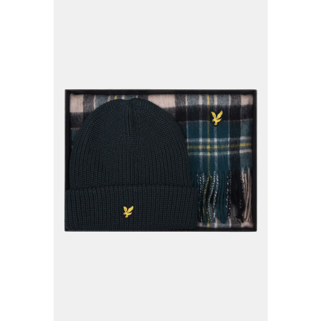 Lyle and Scott Lambswool bliend checked beanie&scarf gift set 195.40.0016 large