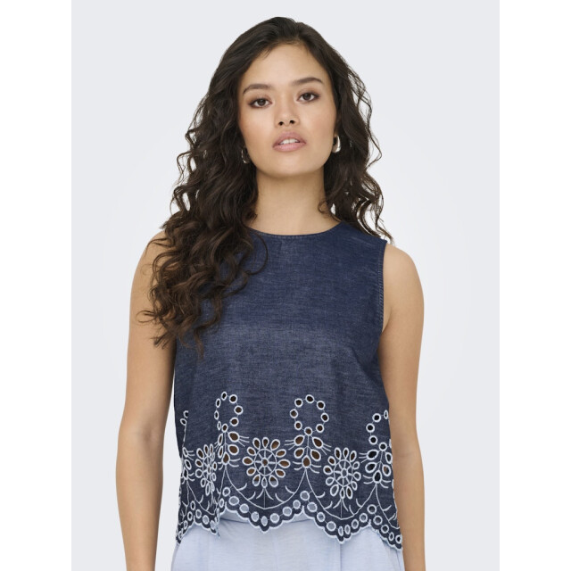 Jacqueline de Yong Jdymargot sl embroidery top wvn blue denim 4349.35.0008 large
