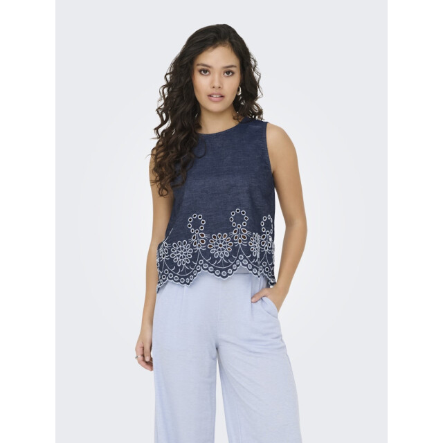Jacqueline de Yong Jdymargot sl embroidery top wvn blue denim 4349.35.0008 large