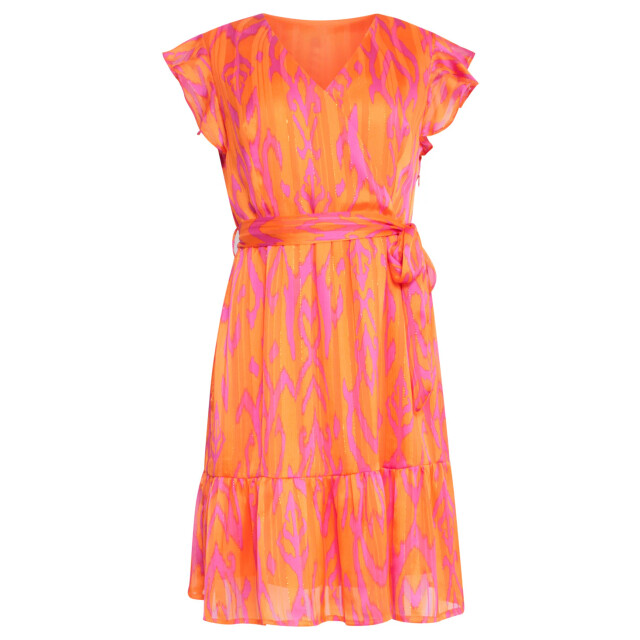 Smashed Lemon 25075 orange aztec print chiffon frilly jurk | 25075-250-420 large Smashed Lemon 25075 orange aztec print chiffon frilly jurk | 25075-250-420 large