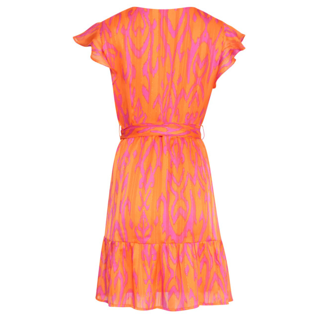 Smashed Lemon 25075 orange aztec print chiffon frilly jurk | 25075-250-420 large Smashed Lemon 25075 orange aztec print chiffon frilly jurk | 25075-250-420 large