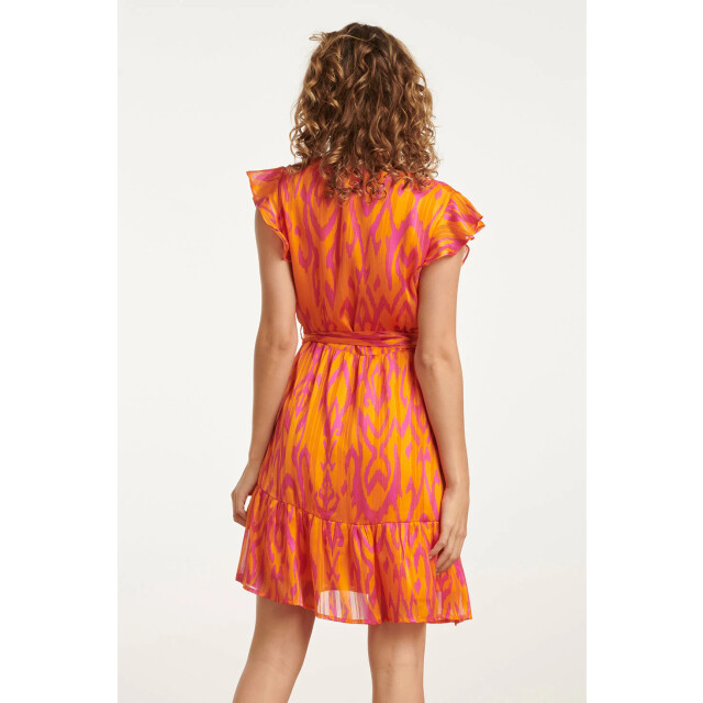 Smashed Lemon 25075 orange aztec print chiffon frilly jurk | 25075-250-420 large Smashed Lemon 25075 orange aztec print chiffon frilly jurk | 25075-250-420 large
