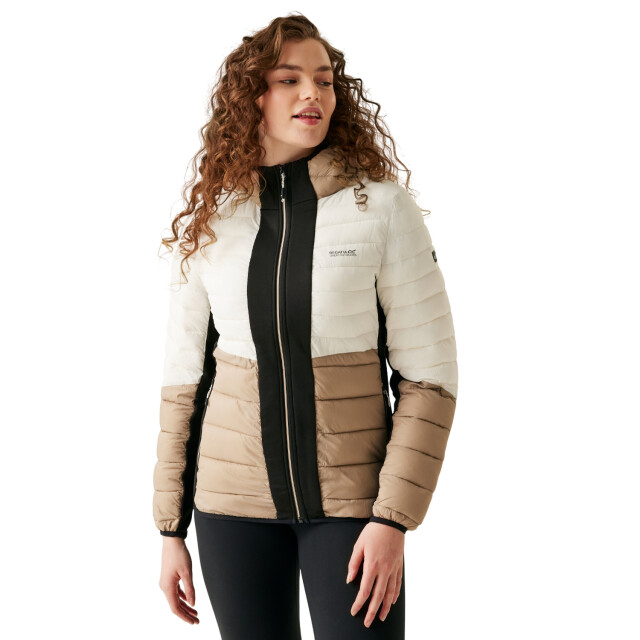 Regatta Dames leedre hybride jas met capuchon UTRG12018_blackwarmtaupe large