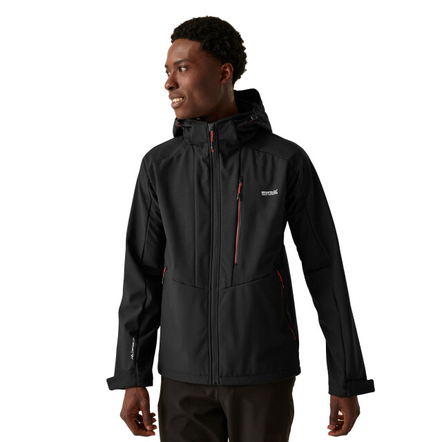 Regatta Heren hewitts x colour block soft shell jas UTRG11040_blackredochre large Regatta Heren hewitts x colour block soft shell jas UTRG11040_blackredochre large
