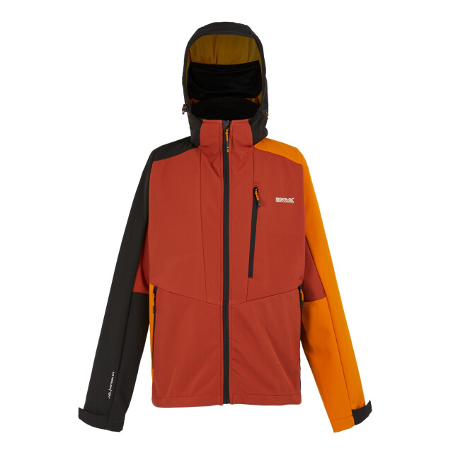 Regatta Heren hewitts x colour block soft shell jas UTRG11040_redochreblack large Regatta Heren hewitts x colour block soft shell jas UTRG11040_redochreblack large