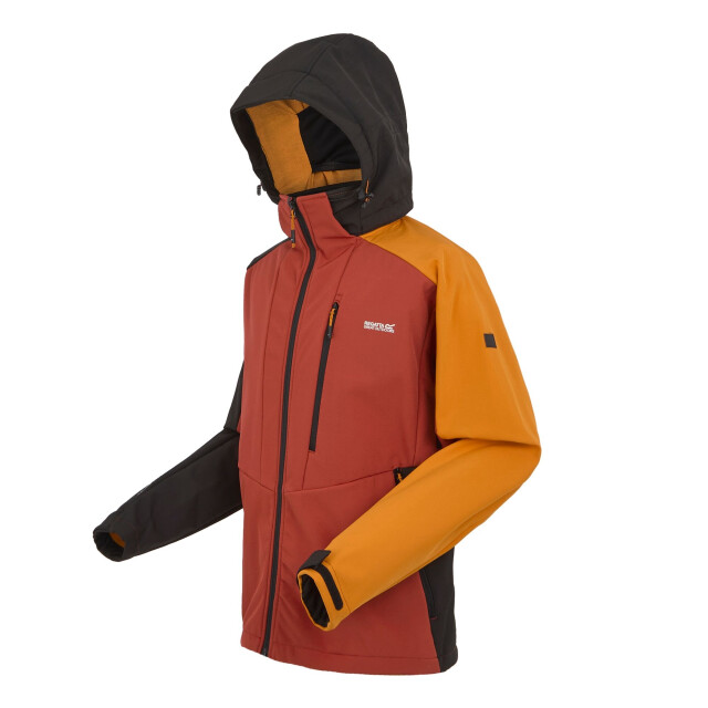 Regatta Heren hewitts x colour block soft shell jas UTRG11040_redochreblack large Regatta Heren hewitts x colour block soft shell jas UTRG11040_redochreblack large
