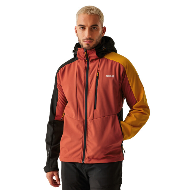 Regatta Heren hewitts x colour block soft shell jas UTRG11040_redochreblack large Regatta Heren hewitts x colour block soft shell jas UTRG11040_redochreblack large