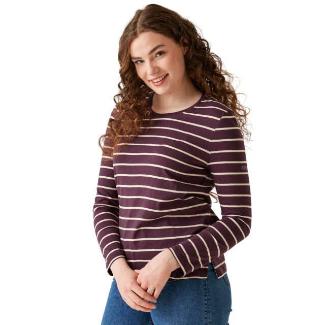 Regatta Dames federica ii stripe t-shirt met lange mouwen UTRG10886_deepplumlightvanilla large