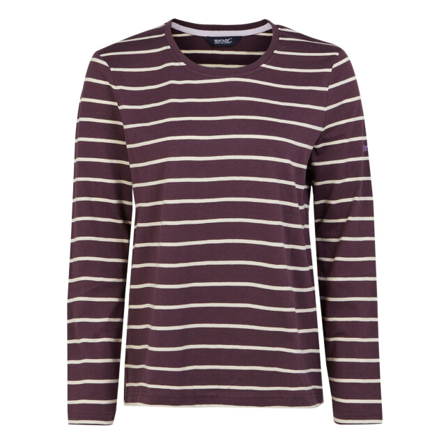 Regatta Dames federica ii stripe t-shirt met lange mouwen UTRG10886_deepplumlightvanilla large