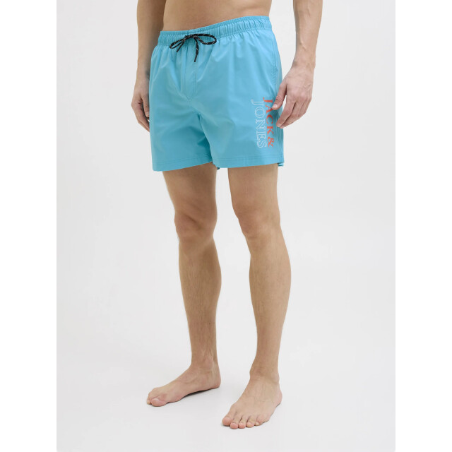 Jack & Jones Heren zwemshort jpstmaui double logo effen turquoise 12272799-Scuba Blue large