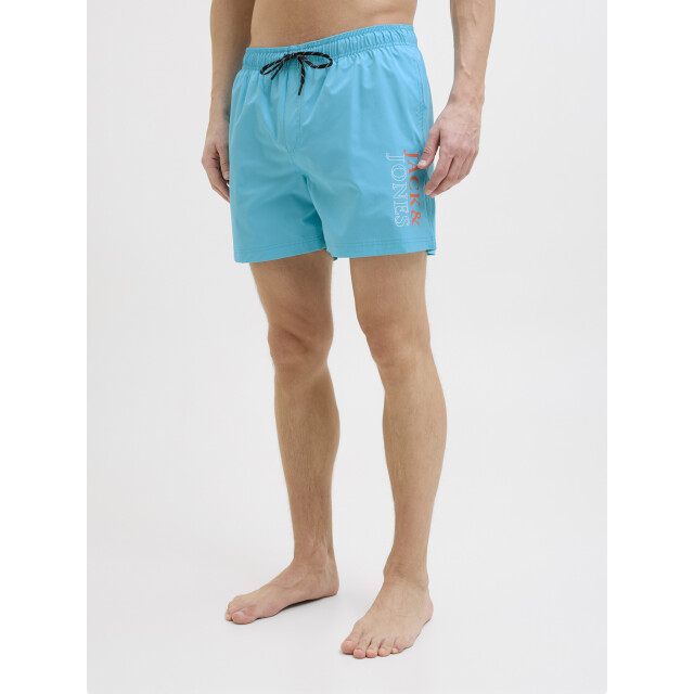 Jack & Jones Heren zwemshort jpstmaui double logo effen turquoise 12272799-Scuba Blue large
