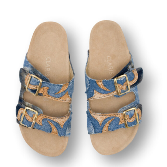 Claris Virot Fabric odette sandals Patchwork denim fabric Odette sandals large