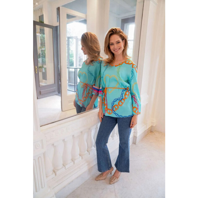 Mucho Gusto ® blouse maledives turquoise ketting hart print MUCHO GUSTO® Blouse Maledives Turquoise Ketting Hart Print large