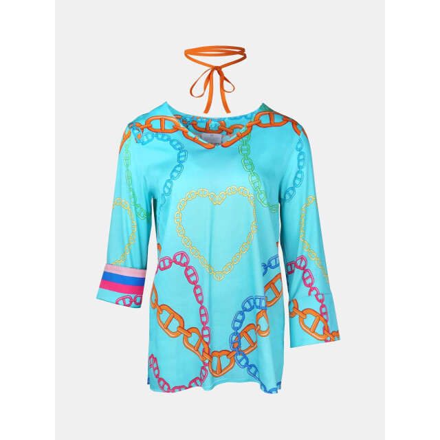 Mucho Gusto ® blouse maledives turquoise ketting hart print MUCHO GUSTO® Blouse Maledives Turquoise Ketting Hart Print large