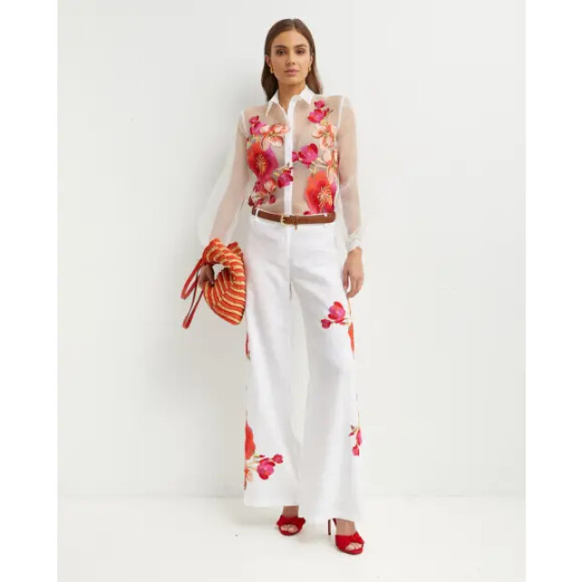 Raffaela D'Angelo Pantalone lino con applicazioni fiori color SS19-PN33 large